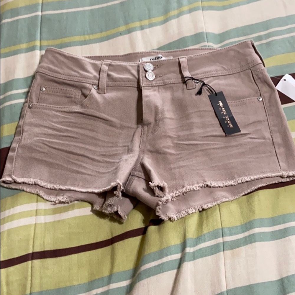 refuge Taupe Frayed Hem Denim Shorts